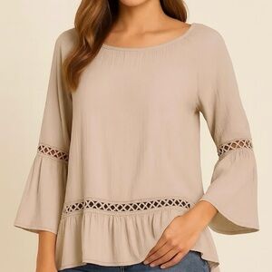 Bell Sleeve Drop Waist Blouse in Natural